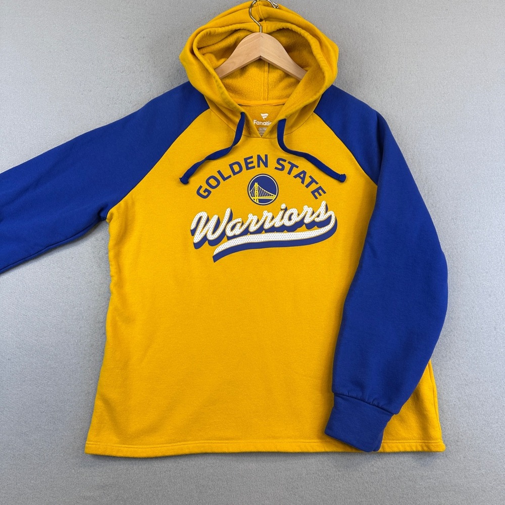 Fanatics Golden State Warriors Hoodie Womens XL Yellow Blue Raglan Sweatshirt